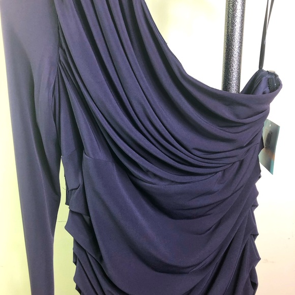 SUZU CHIN for MAGGI BOUTIQUE grape long sleeves dress, ruched front & back. - Picture 2 of 11